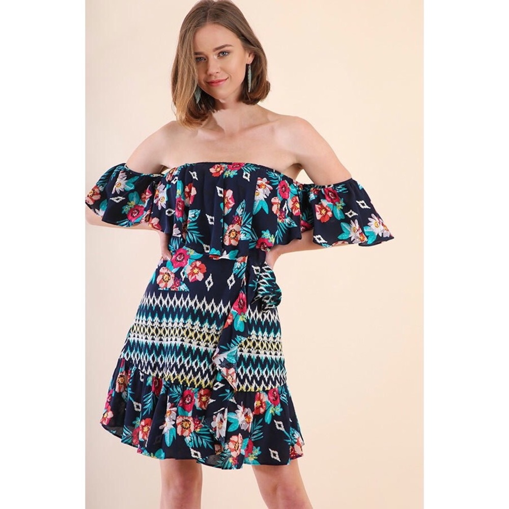 Floral Print Ruffle Off the shoulder Women’s Dress